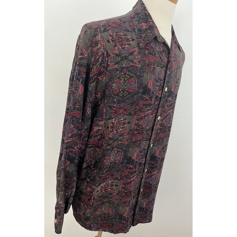 Vintage COOGI Abstract Art Pure Silk Shirt Men's Size XL Long Sleeve Italy - Picture 4 of 11